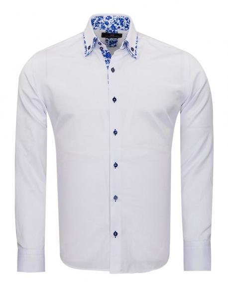 SL 6899 Белая рубашка с двойным воротником и контрастными вставками